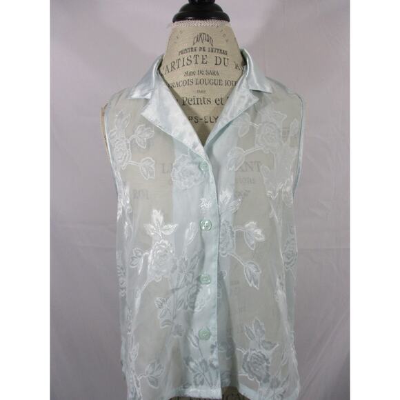 Vintage Oscar de la Renta Sheer Blue Floral Printed Pajama Top Size M - Picture 2 of 7